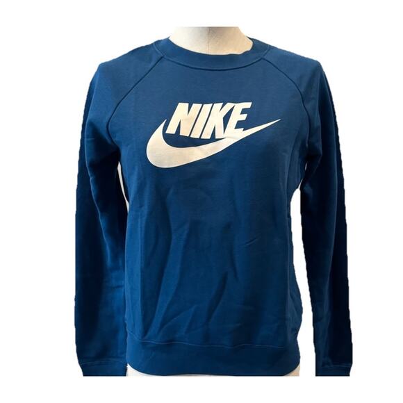 Nike NSW Essential Fleece Crewneck Dark Teal/White New Women's Small - Picture 1 of 4
